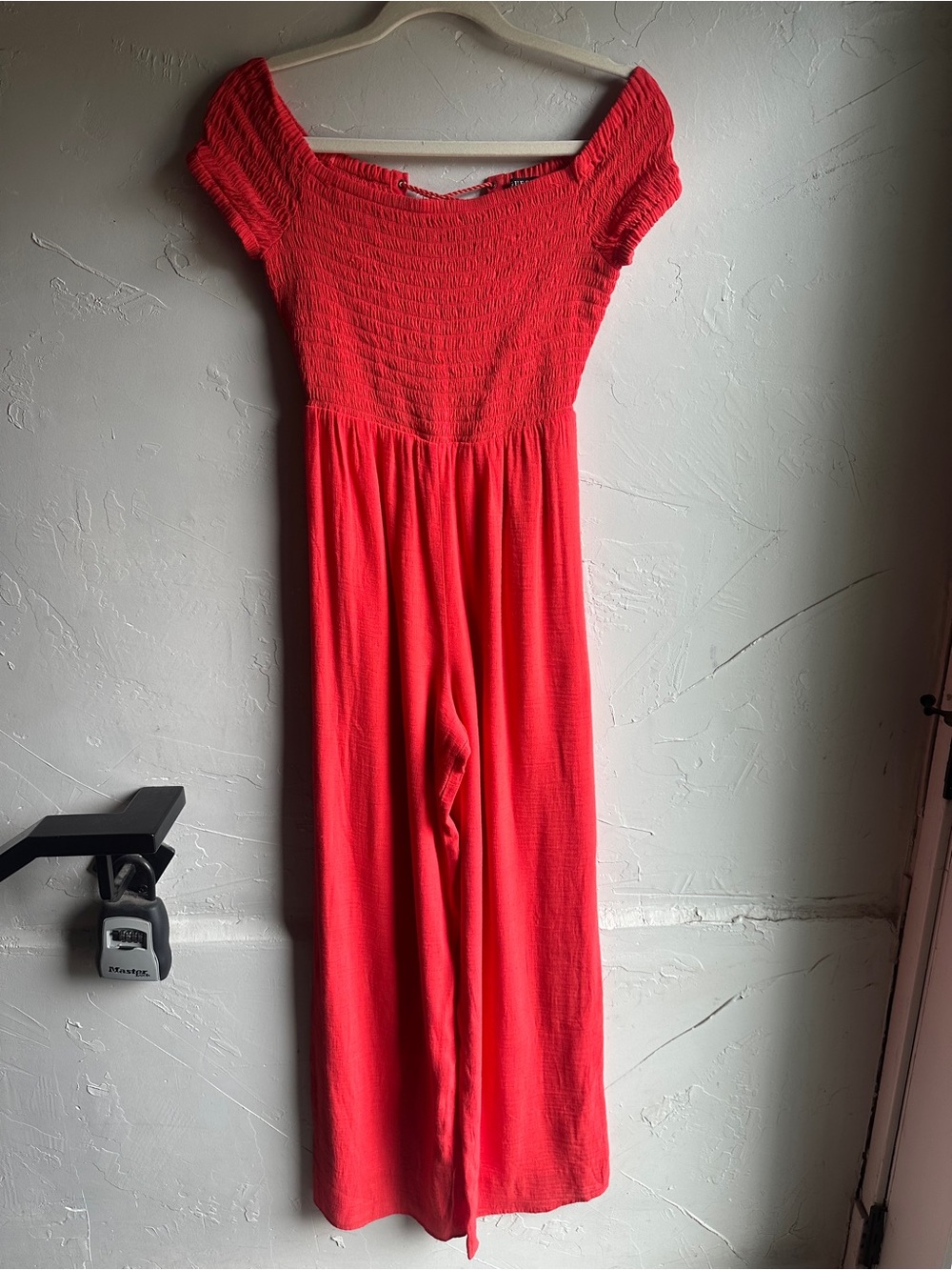 Guess Los Angeles Smocked Wide Leg Jumpsuit Corset Back Tassel Small Boho Resort